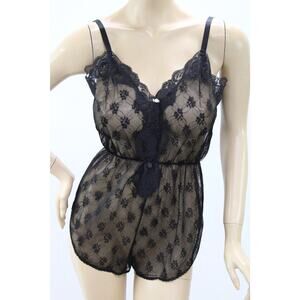 Vintage Lorraine Sheer Black Lace Teddy sz 38 Adjustable Straps Snap Gusset USA